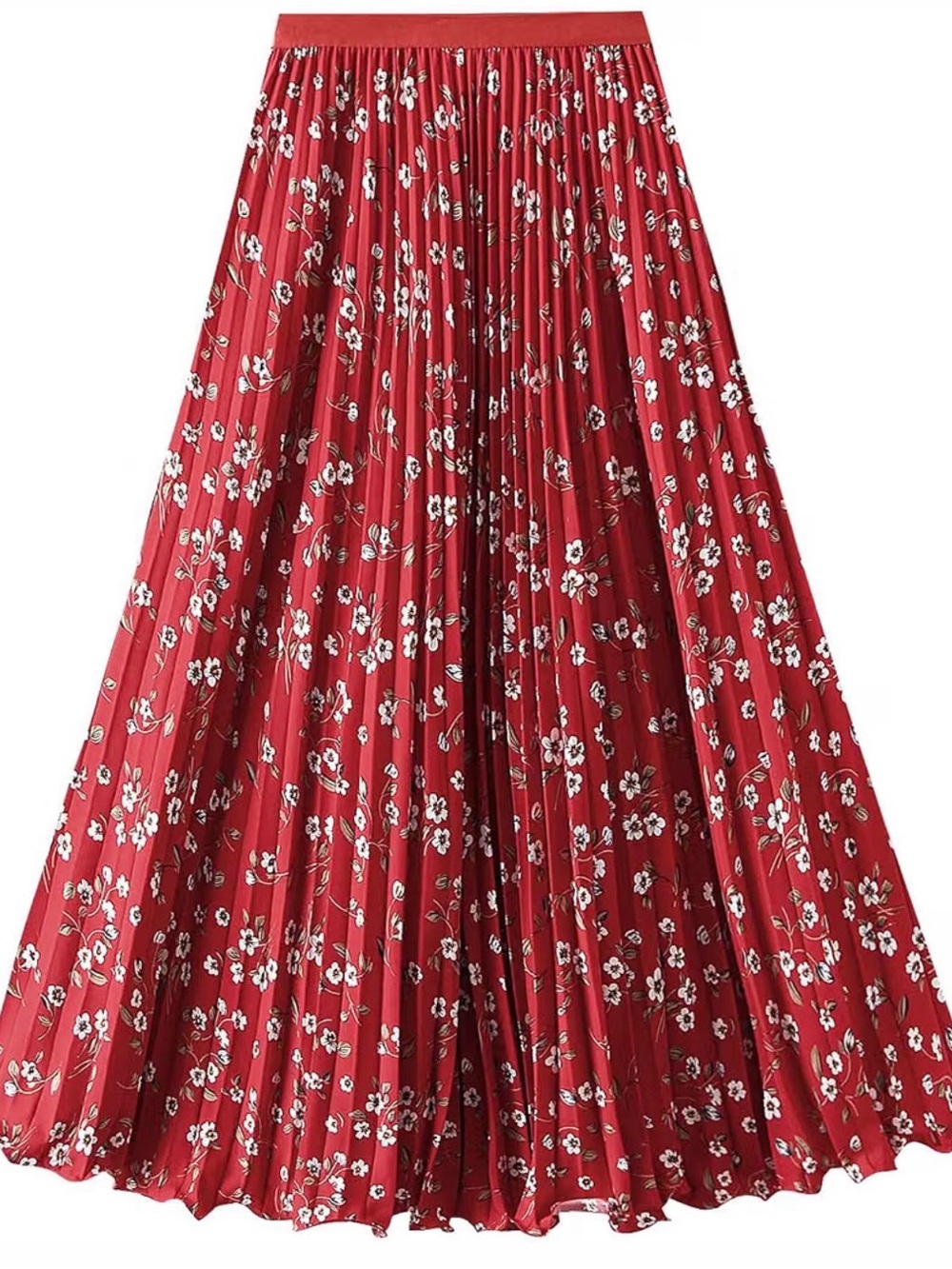 Beginning Boutique Red Floral Pleated Maxi Skirt